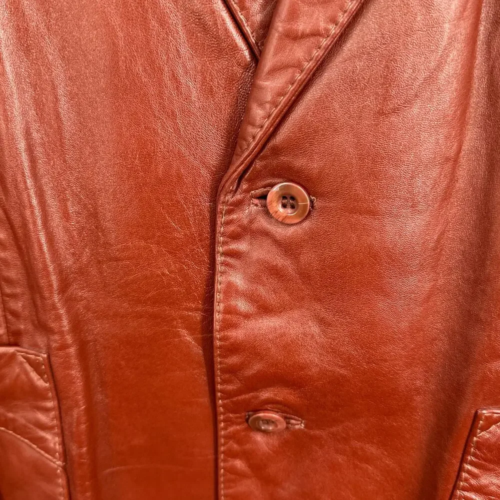 VTG Miller Western Leather Blazer Jacket Brown 42 Ranch Cowboy Classic Coat 70s